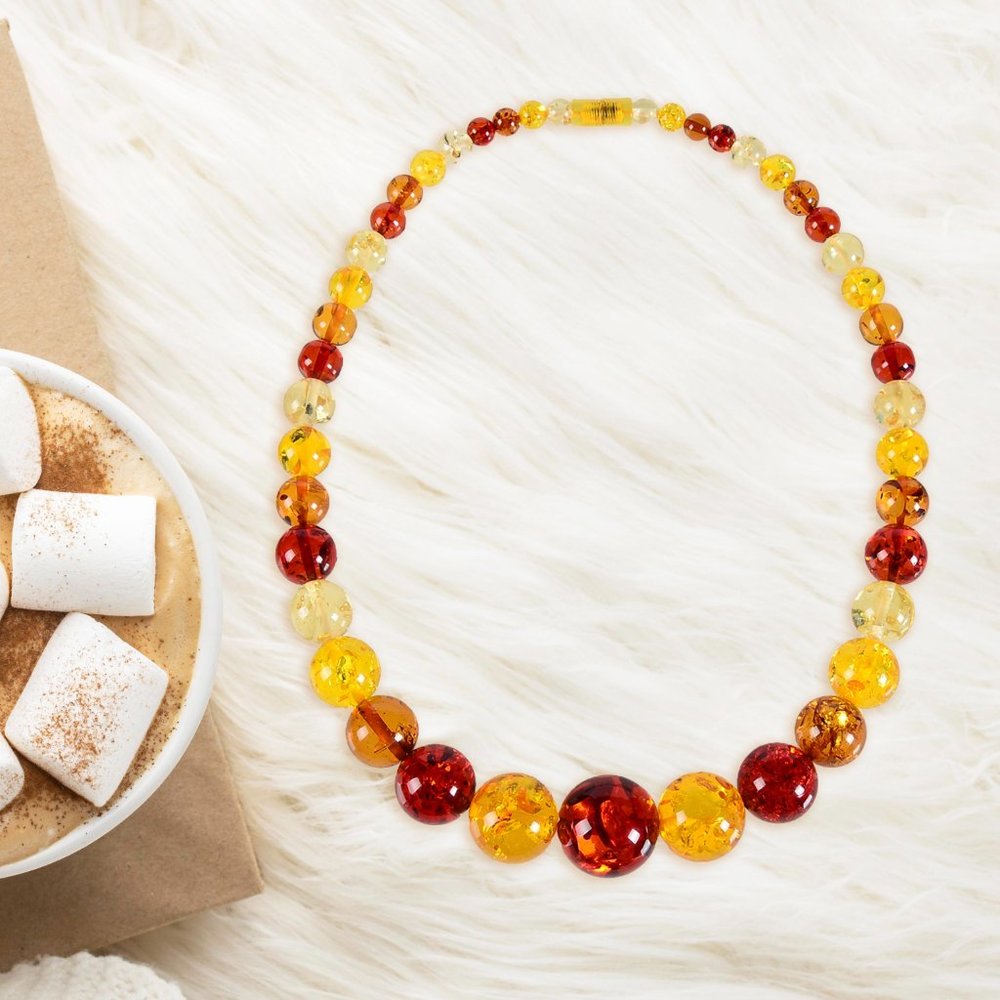 V3 Jewelry Multi Color Graduated Free Form Amber Necklace-24"
